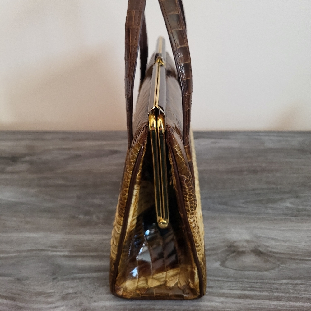 Vintage Two Tone Crocodile Leather Handbag Brown Cream Matching Wallet MCM - Picture 6 of 15